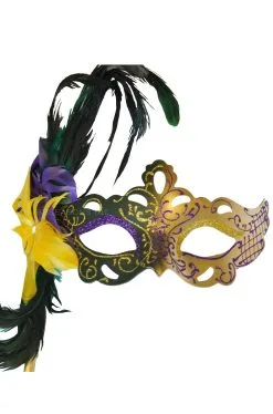 Flirty Feathers Mardi Gras Stick Mask (Green)