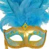 Colombina Vanity Fair Venetian Mask (Light Blue/Gold)