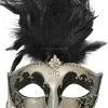 Colombina Vanity Fair Venetian Mask (Black/Silver)